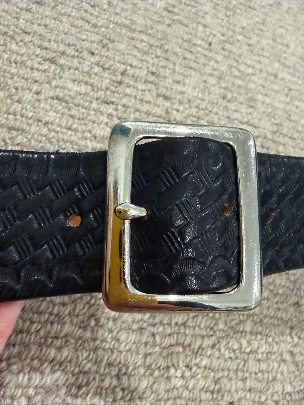 VTG Boston leather garrison belt 6505-3 basketweave embossed uniform belt 40 - Picture 2 of 9